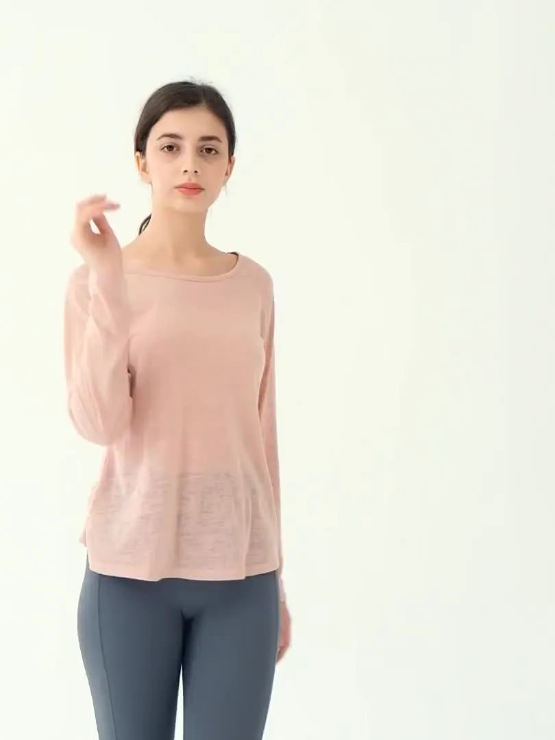 Ladies See-through Round Neck Athletic Wear Loose Yoga Fitness Plus Size Shirts