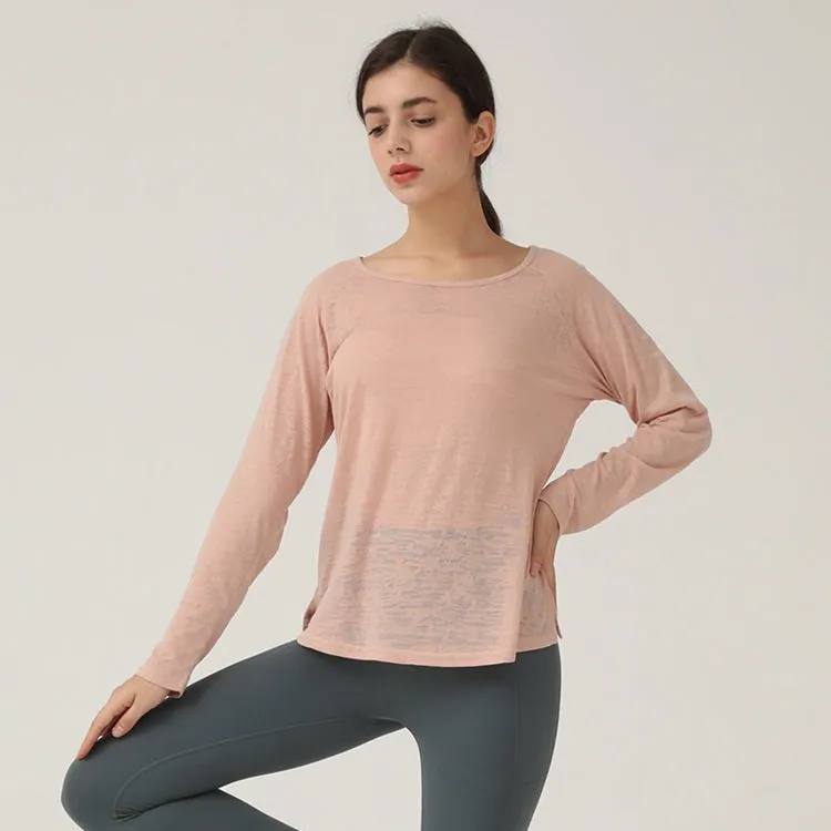 Ladies See-through Round Neck Athletic Wear Loose Yoga Fitness Plus Size Shirts