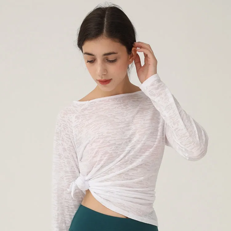 Ladies See-through Round Neck Athletic Wear Loose Yoga Fitness Plus Size Shirts