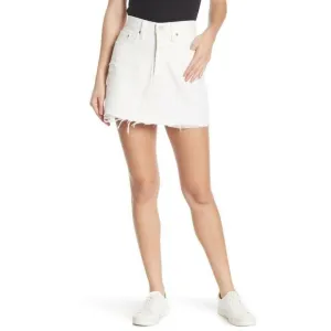 LEVI'S Mini Skirt White Denim Mini Skirt Distressed Raw Hem Cotton Sz 30 NWT $99