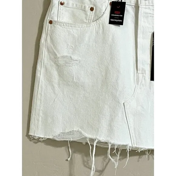LEVI'S Mini Skirt White Denim Mini Skirt Distressed Raw Hem Cotton Sz 30 NWT $99