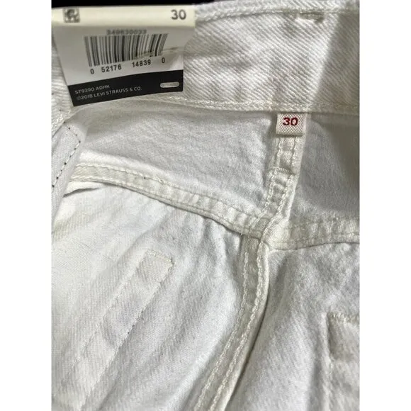 LEVI'S Mini Skirt White Denim Mini Skirt Distressed Raw Hem Cotton Sz 30 NWT $99