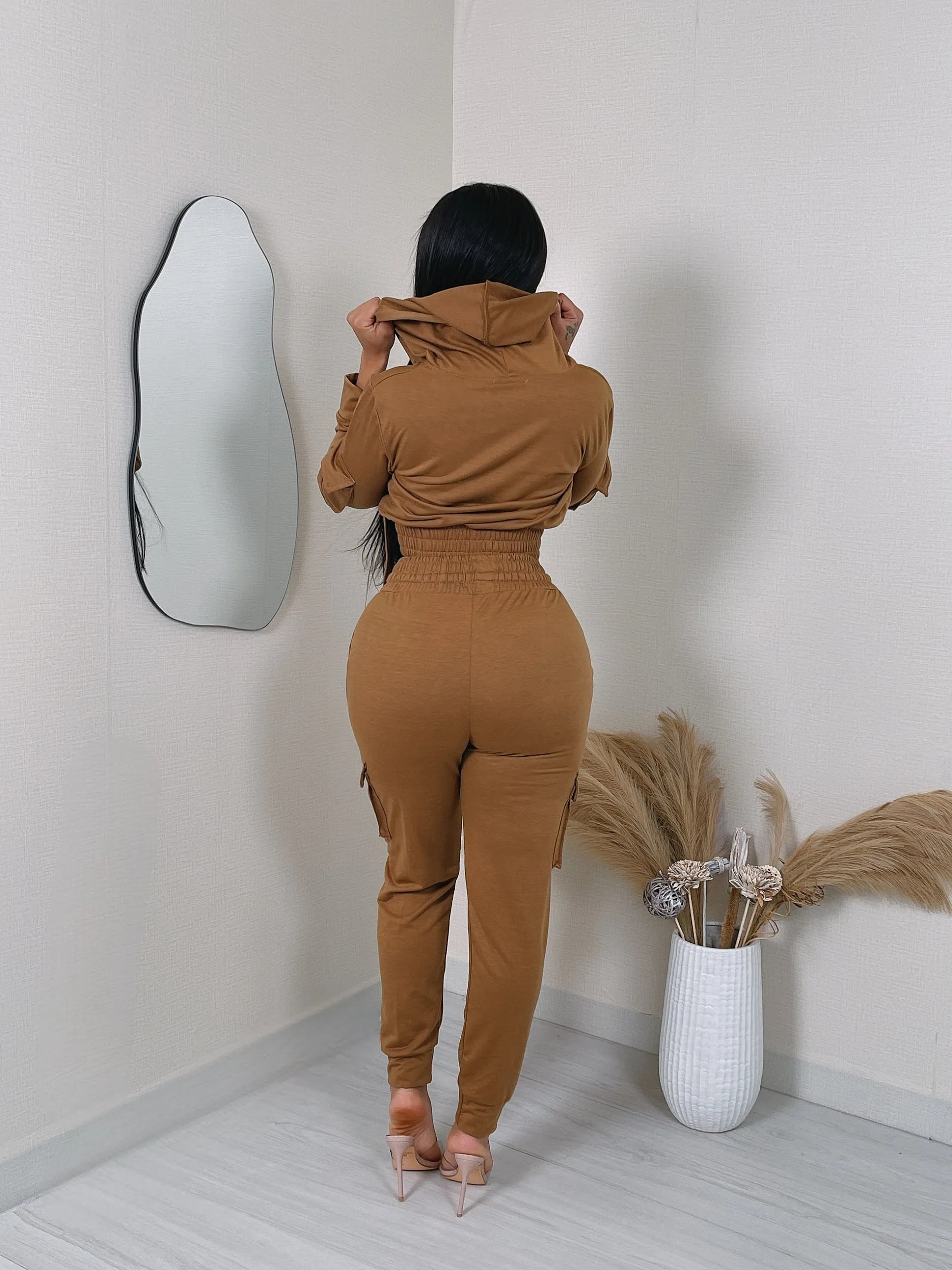 LF18420P- F.TERRY CROP JACKET & CARGO JOGGER SET