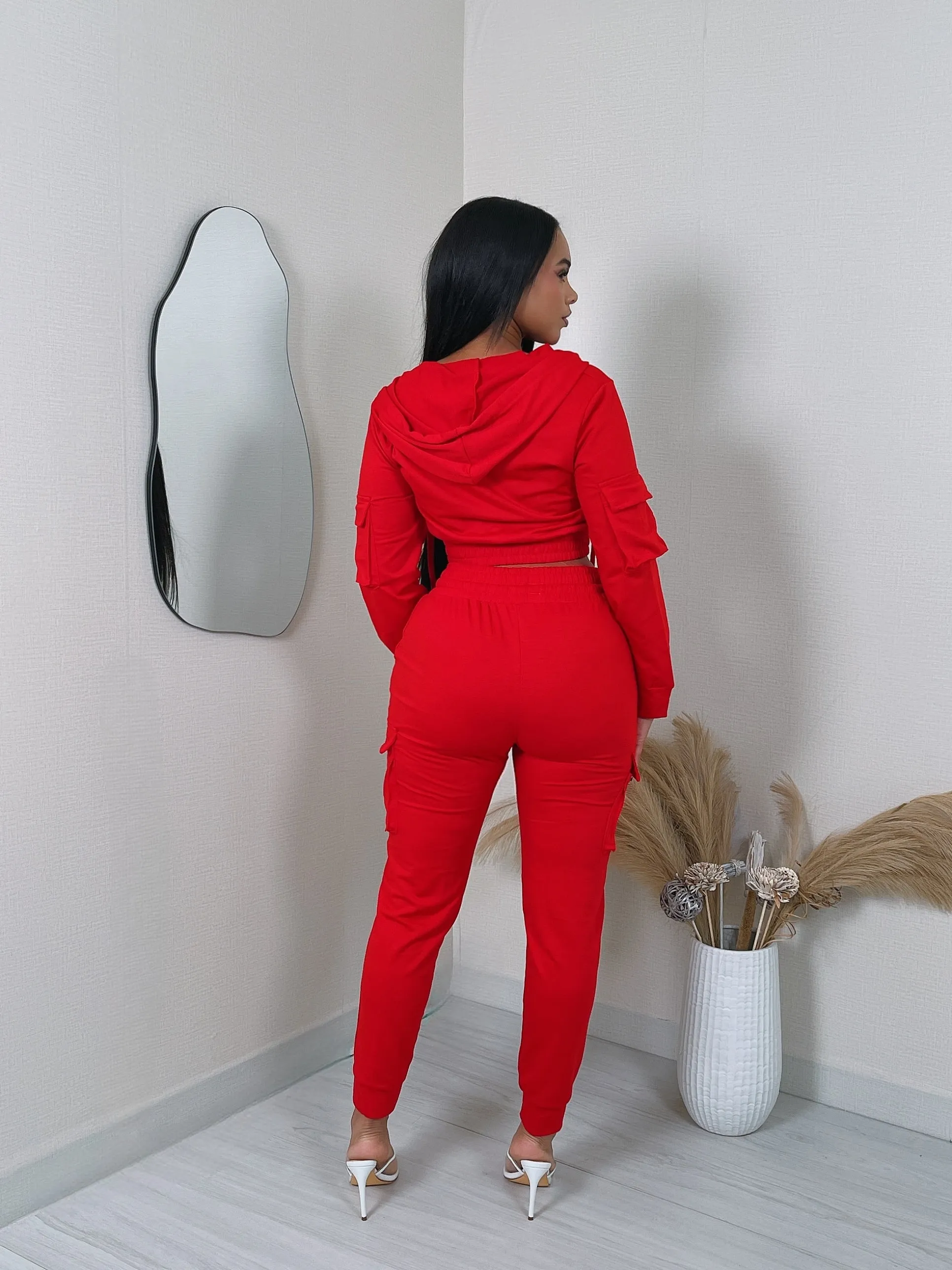 LF18420P- F.TERRY CROP JACKET & CARGO JOGGER SET