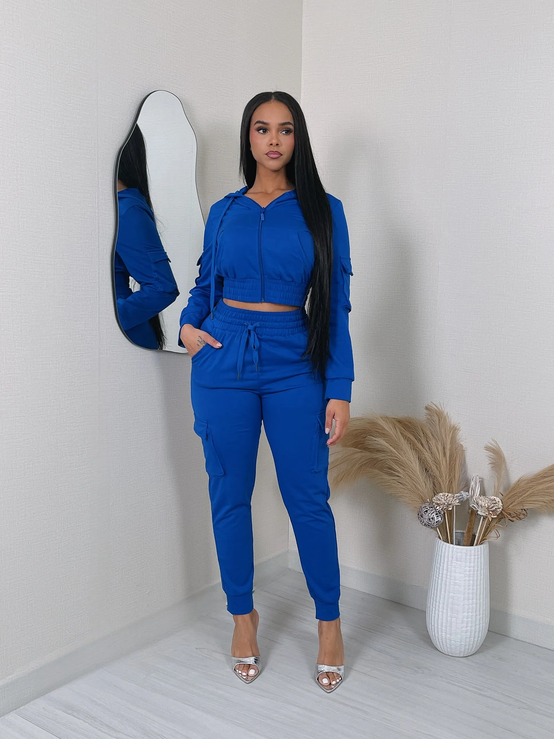 LF18420P- F.TERRY CROP JACKET & CARGO JOGGER SET