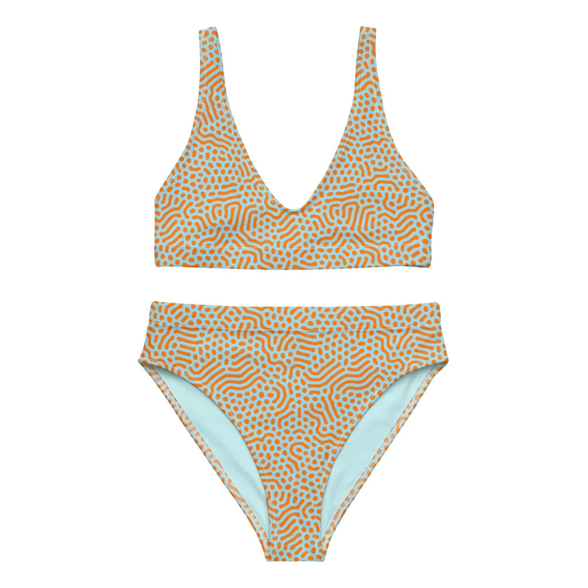Life League Gear - "High Viz Coral and Blue" - Women's Bikini (White Trim)