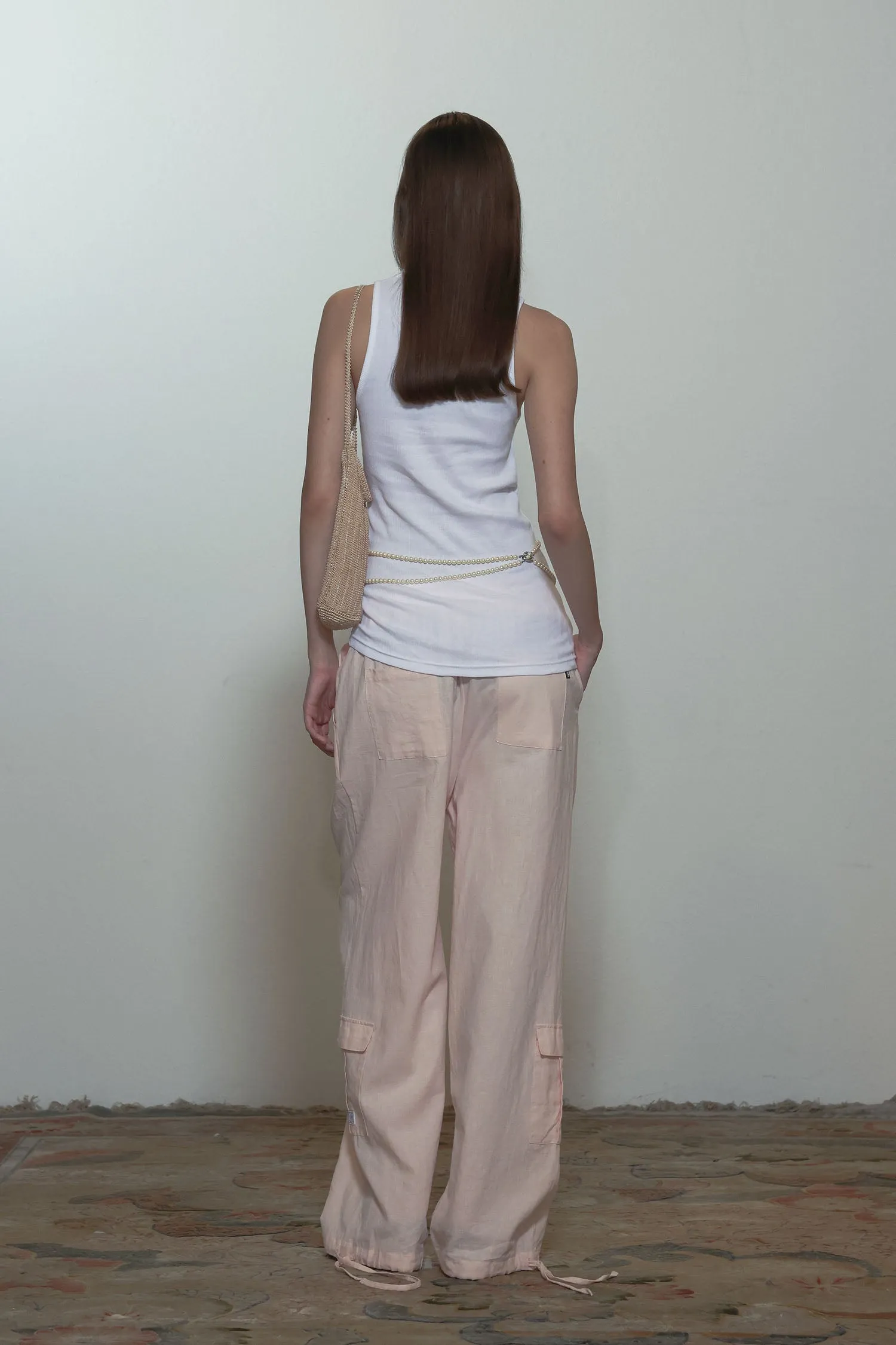 Linen Cargo Jogger Pants Pink