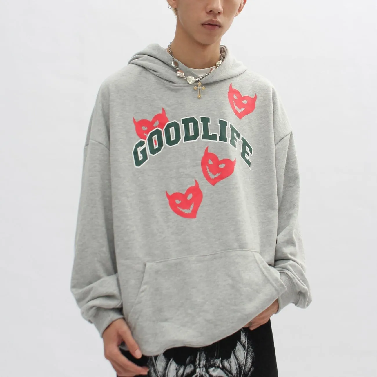 Little Devil Print Oversized Hoodie
