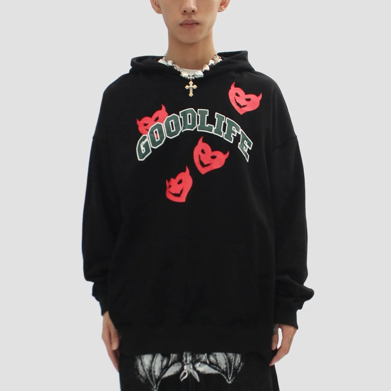 Little Devil Print Oversized Hoodie