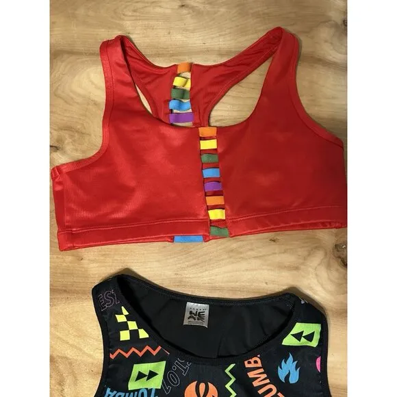 Lot Of (6) Zumba Wear Sports Bras Tops Marvelous Medium   Colorful Exercise
