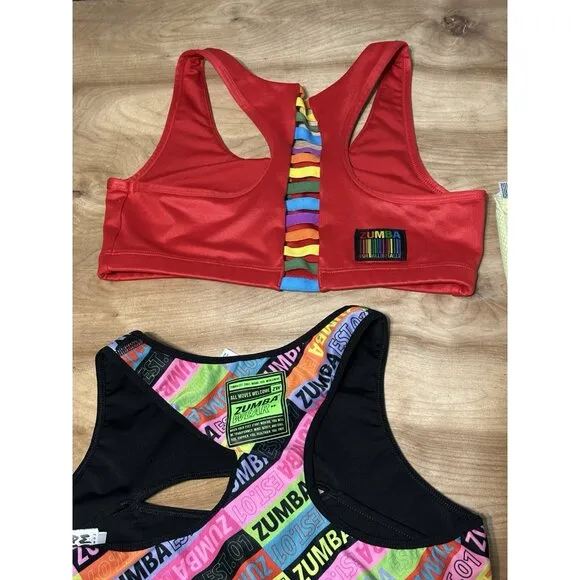 Lot Of (6) Zumba Wear Sports Bras Tops Marvelous Medium   Colorful Exercise
