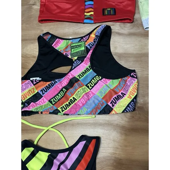 Lot Of (6) Zumba Wear Sports Bras Tops Marvelous Medium   Colorful Exercise