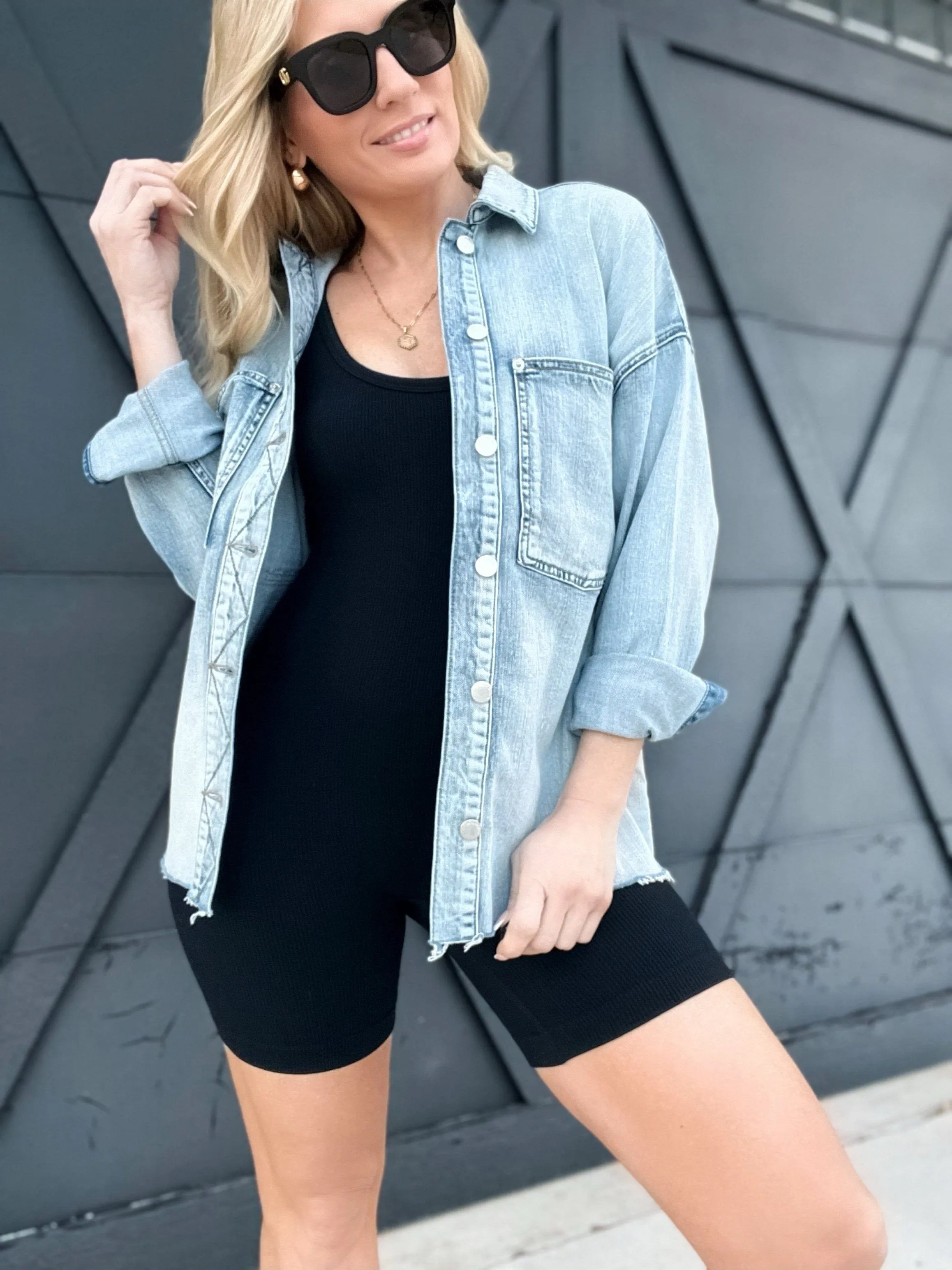 L.T.J Oversized Shacket-Light Denim