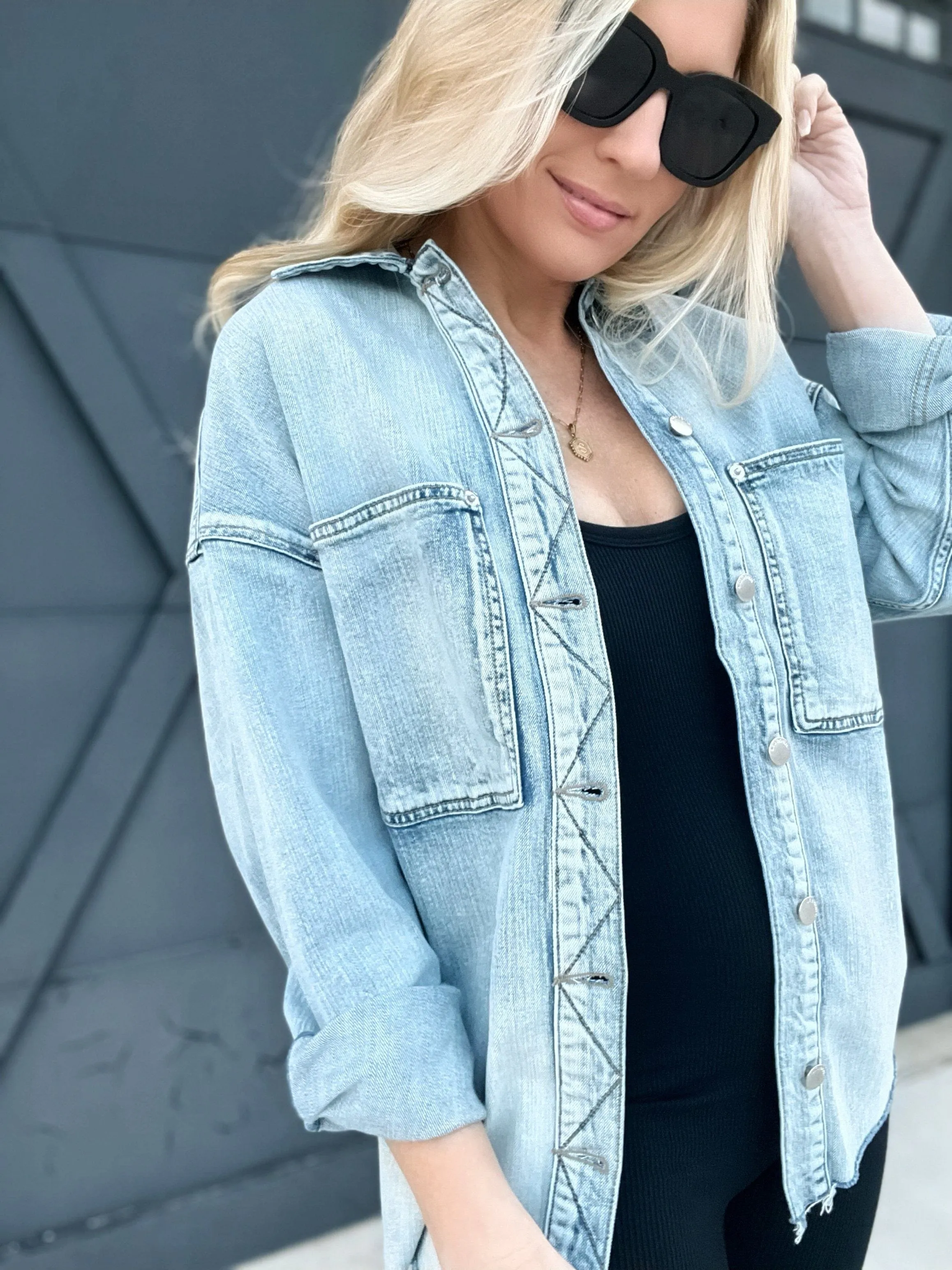 L.T.J Oversized Shacket-Light Denim
