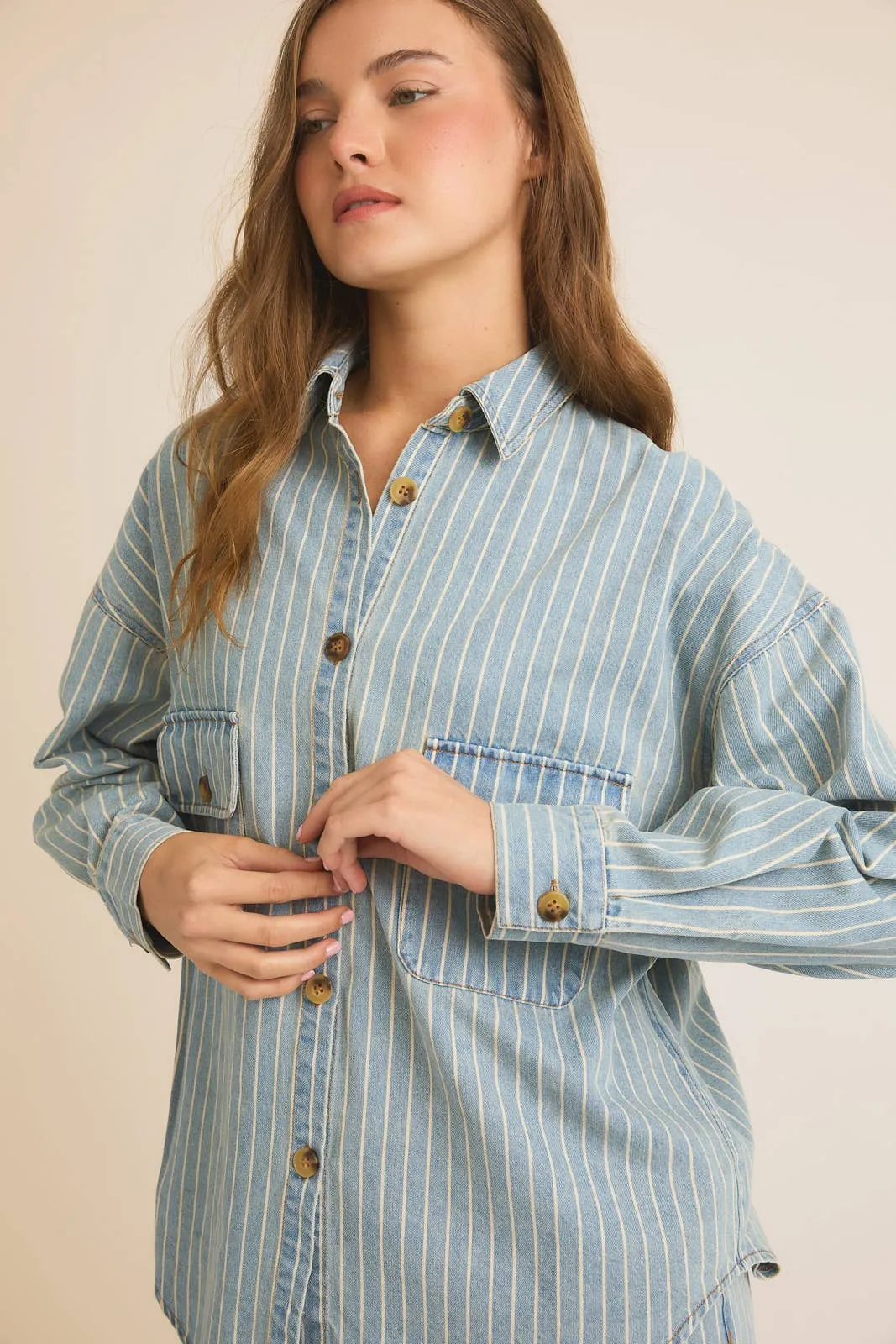Lyn Striped Denim Shacket
