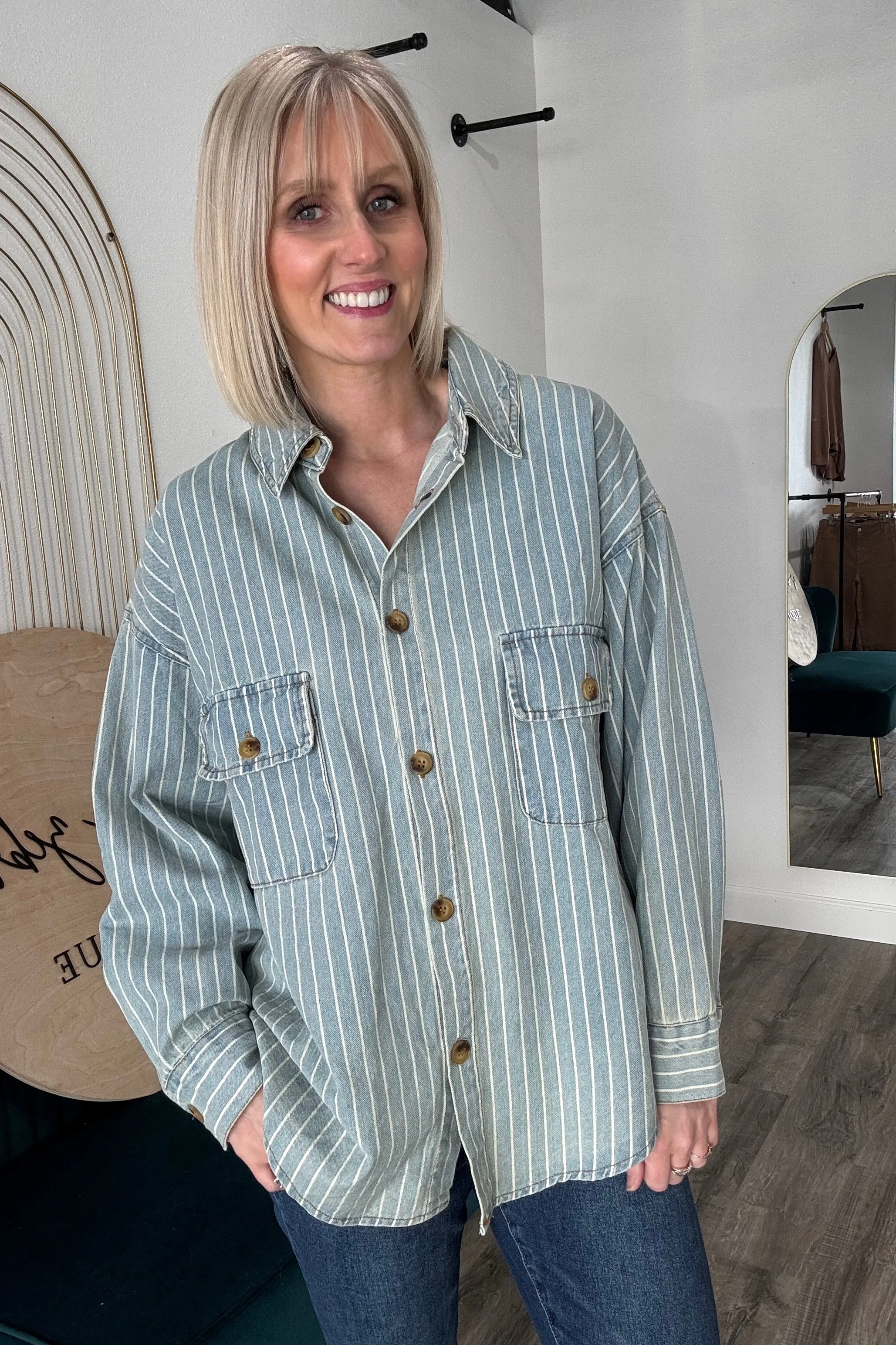 Lyn Striped Denim Shacket