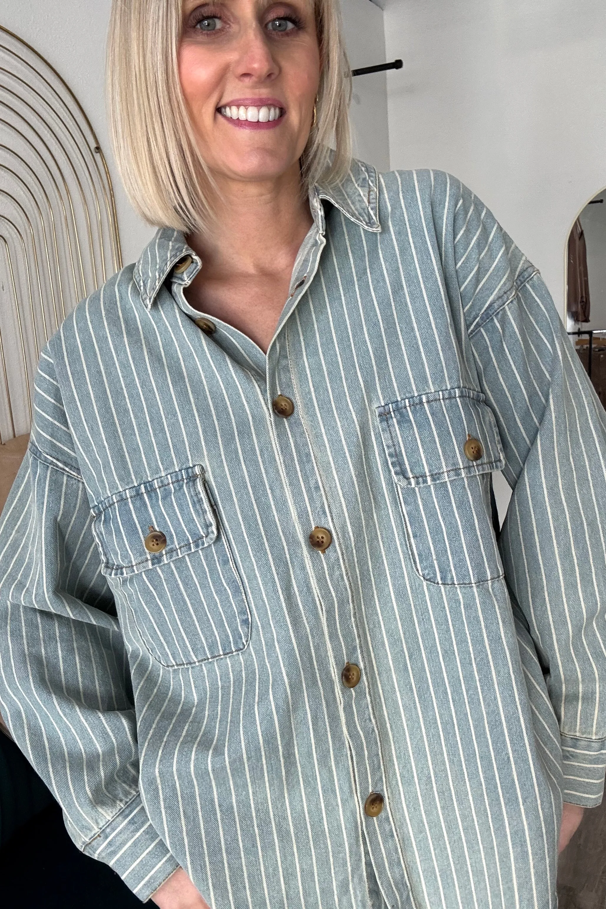 Lyn Striped Denim Shacket