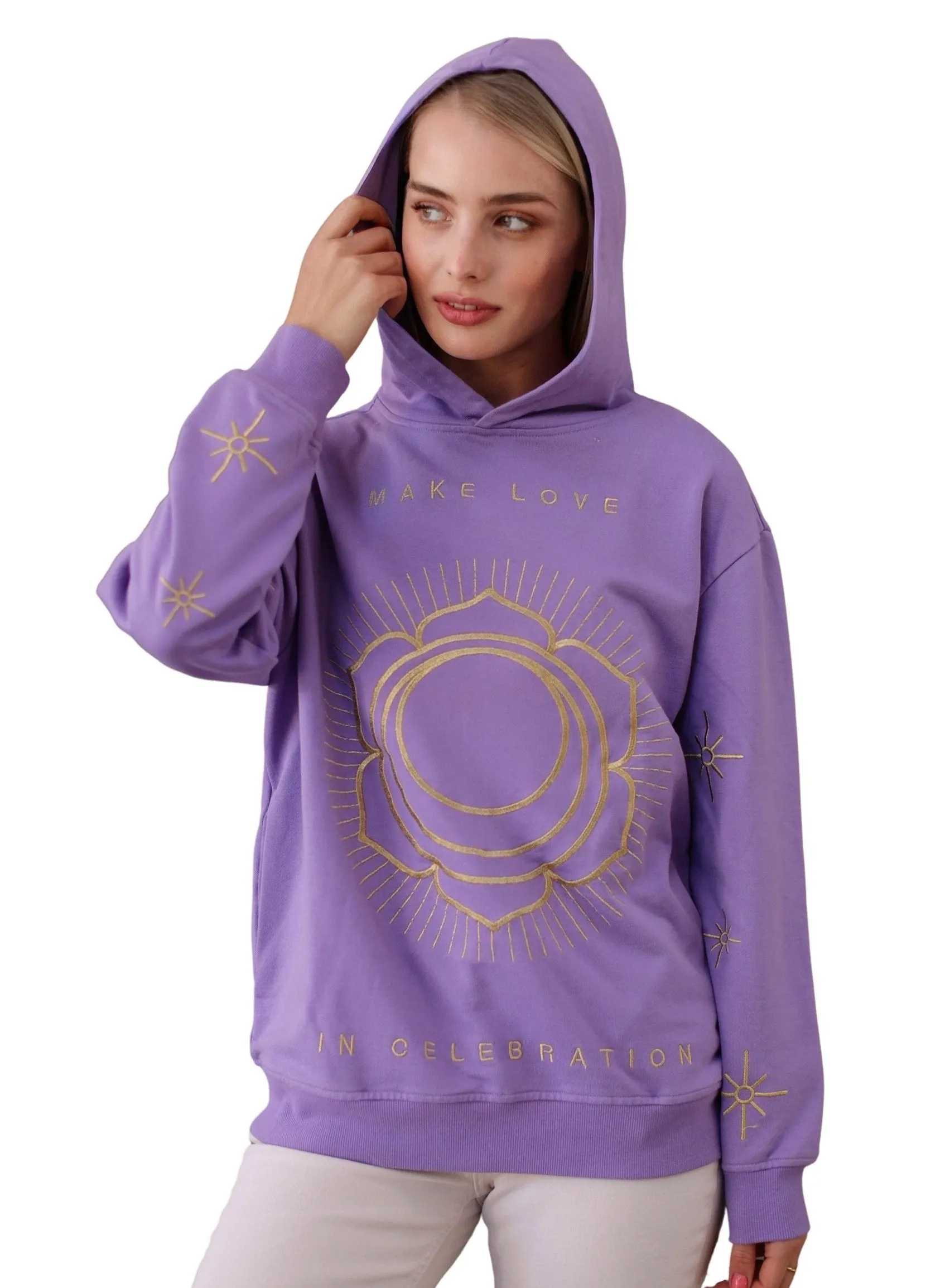 ‘Make Love’ Embroidered Affirmation Hoodie - Purple