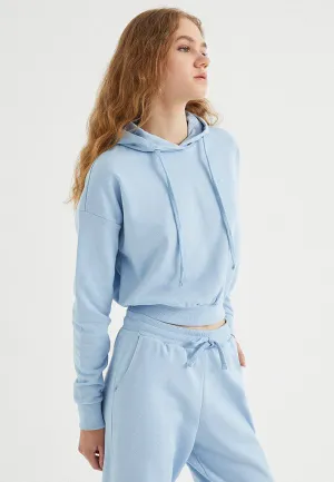 Mavi Kapüşonlu Pamuklu Regular Fit Kadın Sweatshirt ENJOY CROPPED HOODIE