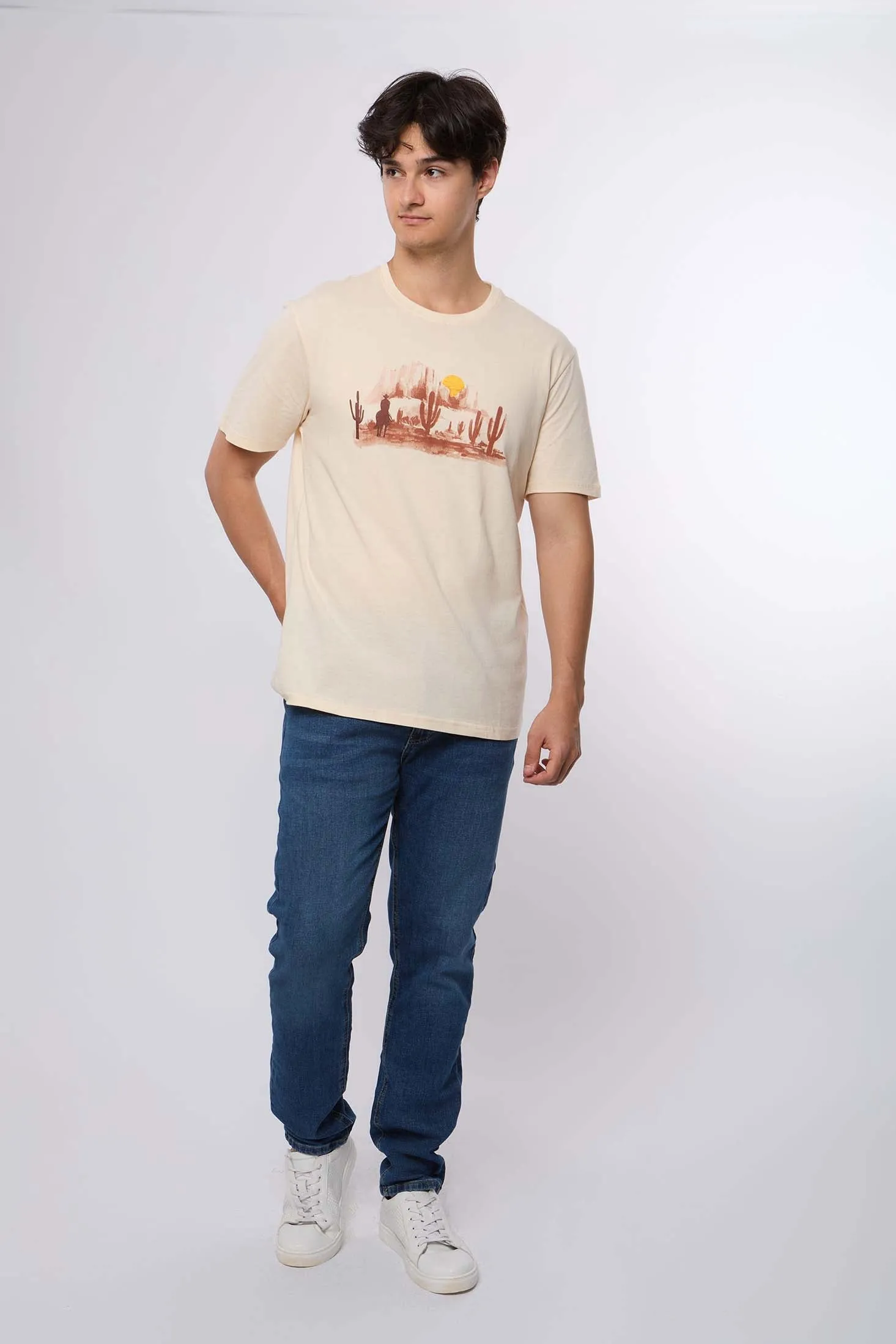 Men T-Shirt Beige