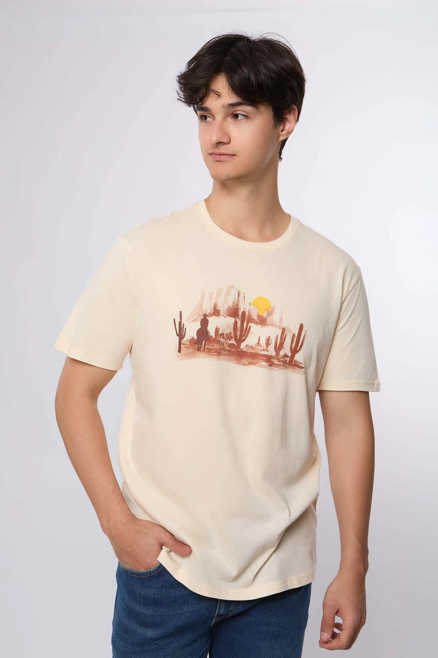 Men T-Shirt Beige