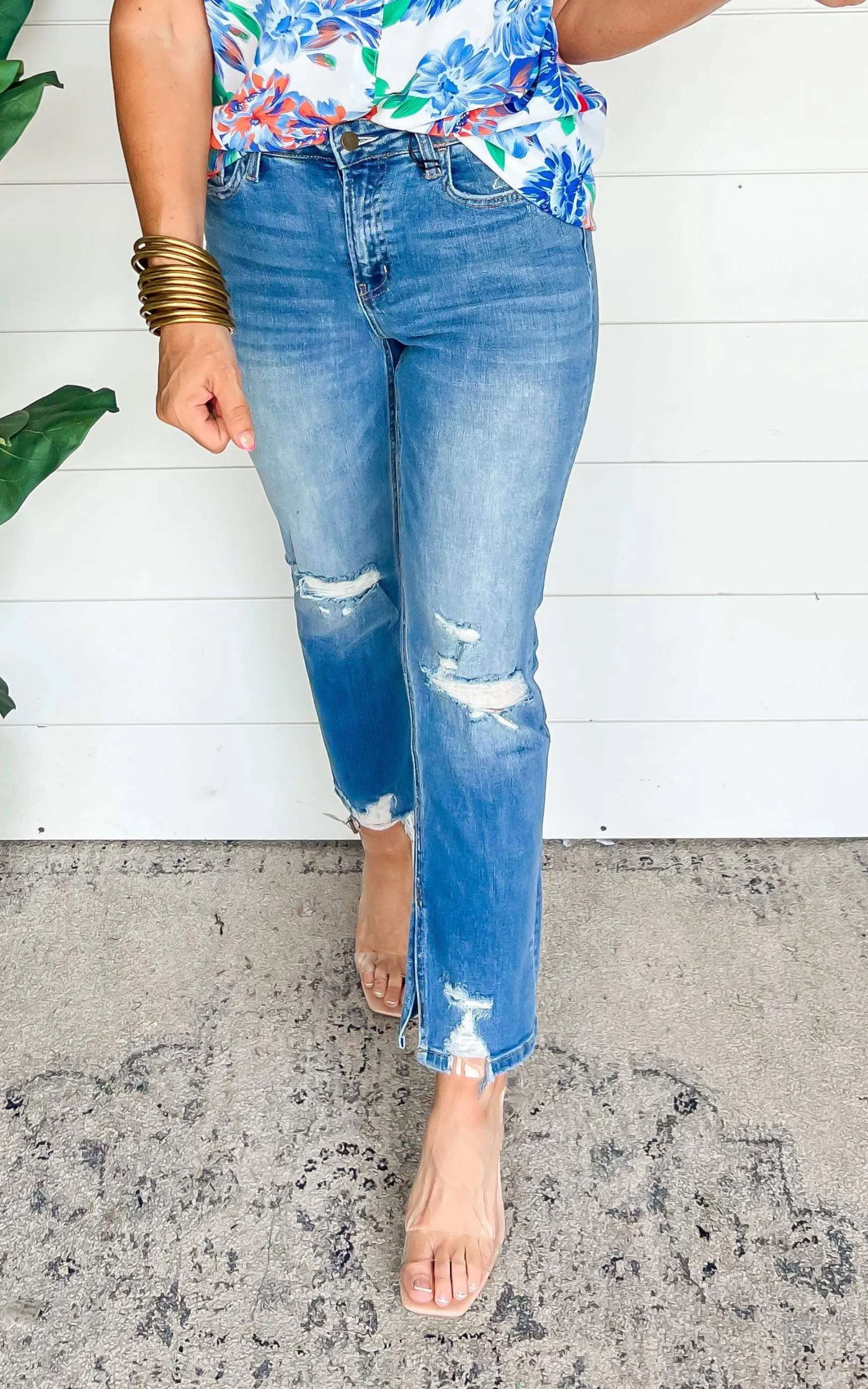 MICA | High Rise Ankle Straight w/ Side Slit Denim Jeans**