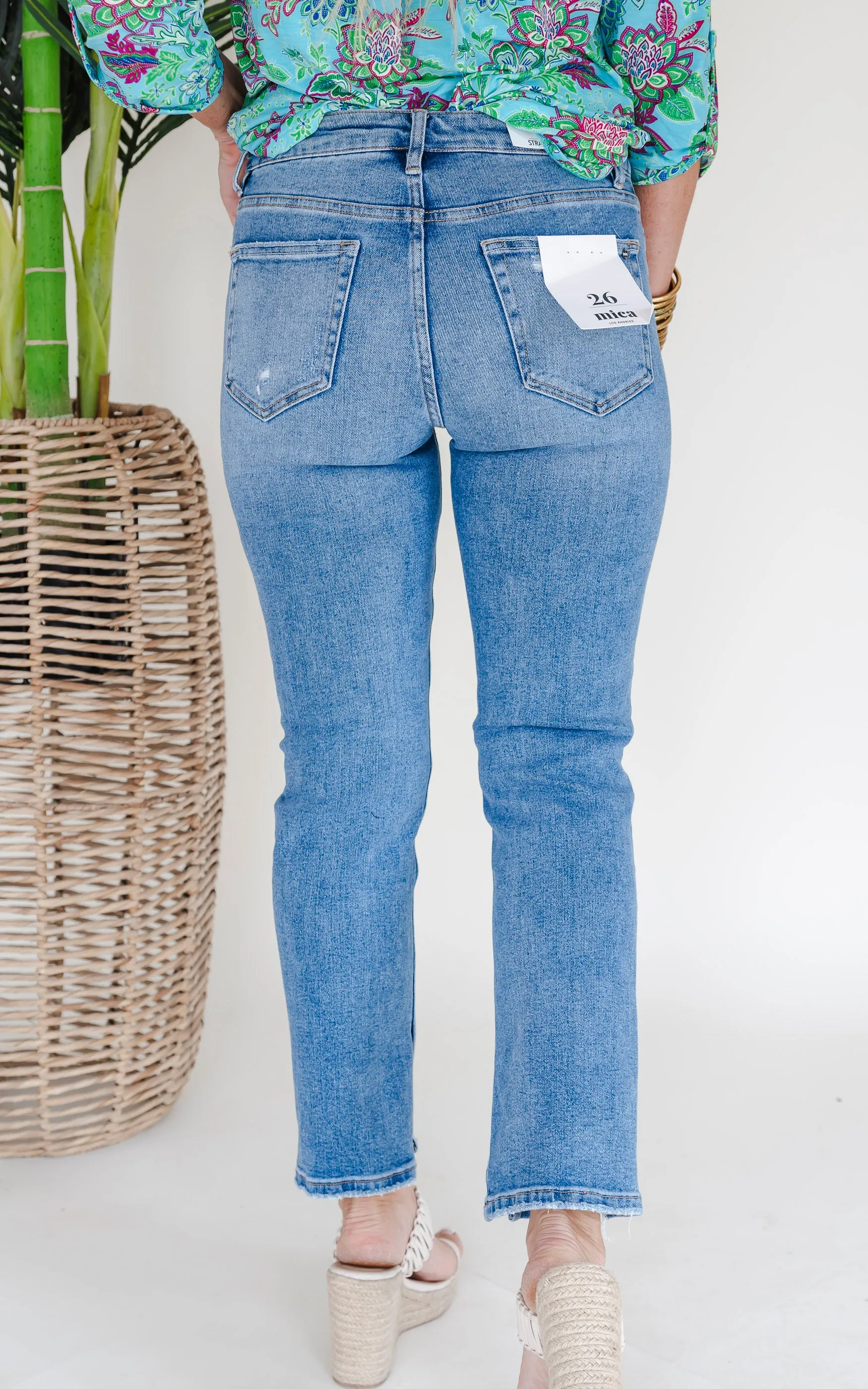 MICA | High Rise Ankle Straight w/ Side Slit Denim Jeans**