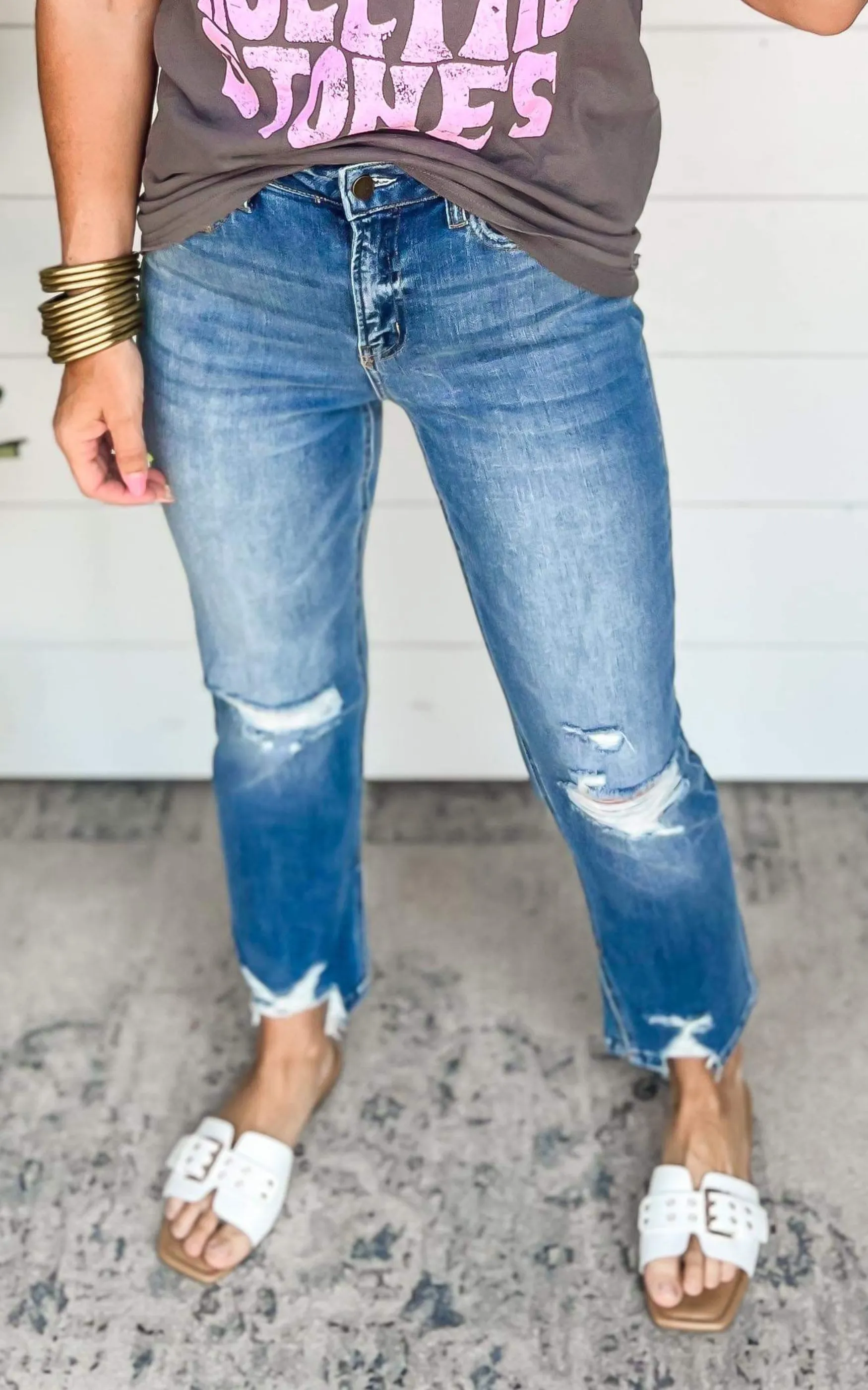 MICA | High Rise Ankle Straight w/ Side Slit Denim Jeans**