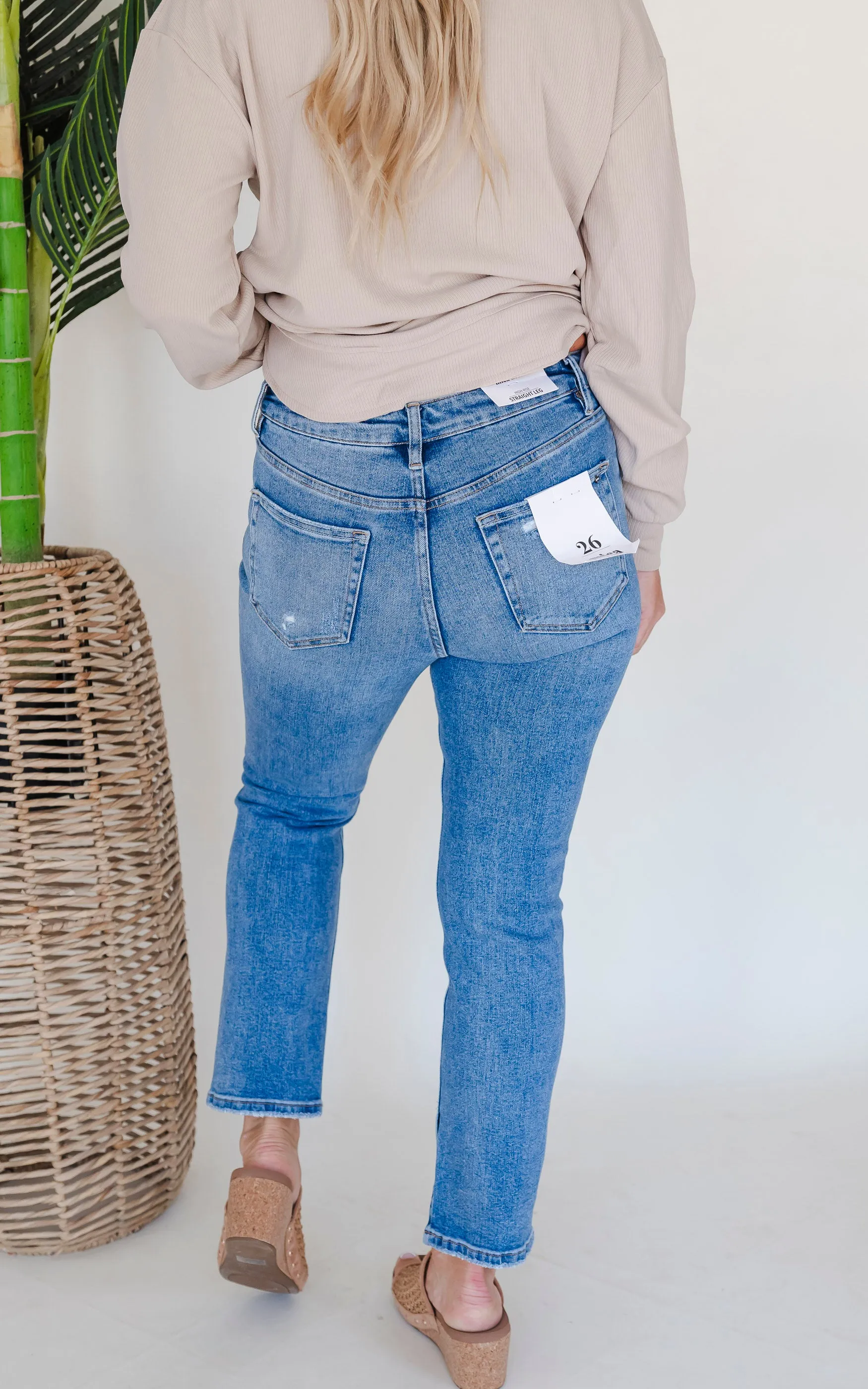 MICA | High Rise Ankle Straight w/ Side Slit Denim Jeans**