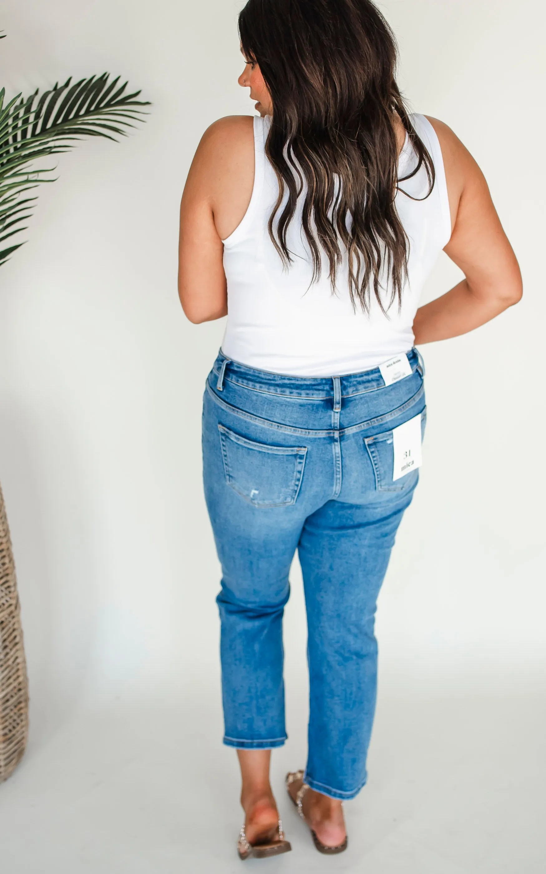 MICA | High Rise Ankle Straight w/ Side Slit Denim Jeans**
