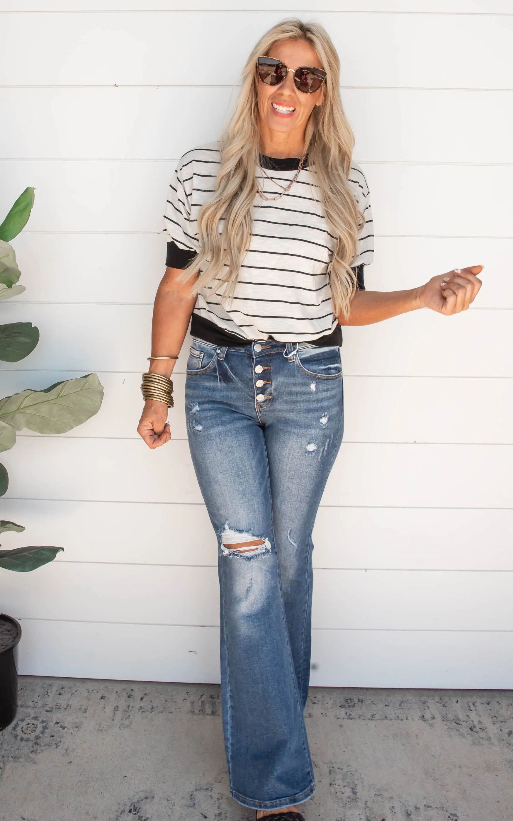 MID RISE BUTTON DOWN Flare LEG JEANS - RISEN - Final Sale