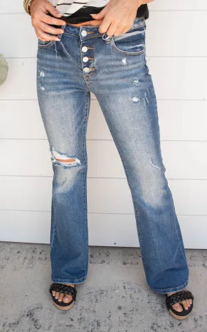 MID RISE BUTTON DOWN Flare LEG JEANS - RISEN - Final Sale