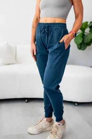 Midnight Navy Solid Pleated Front Joggers