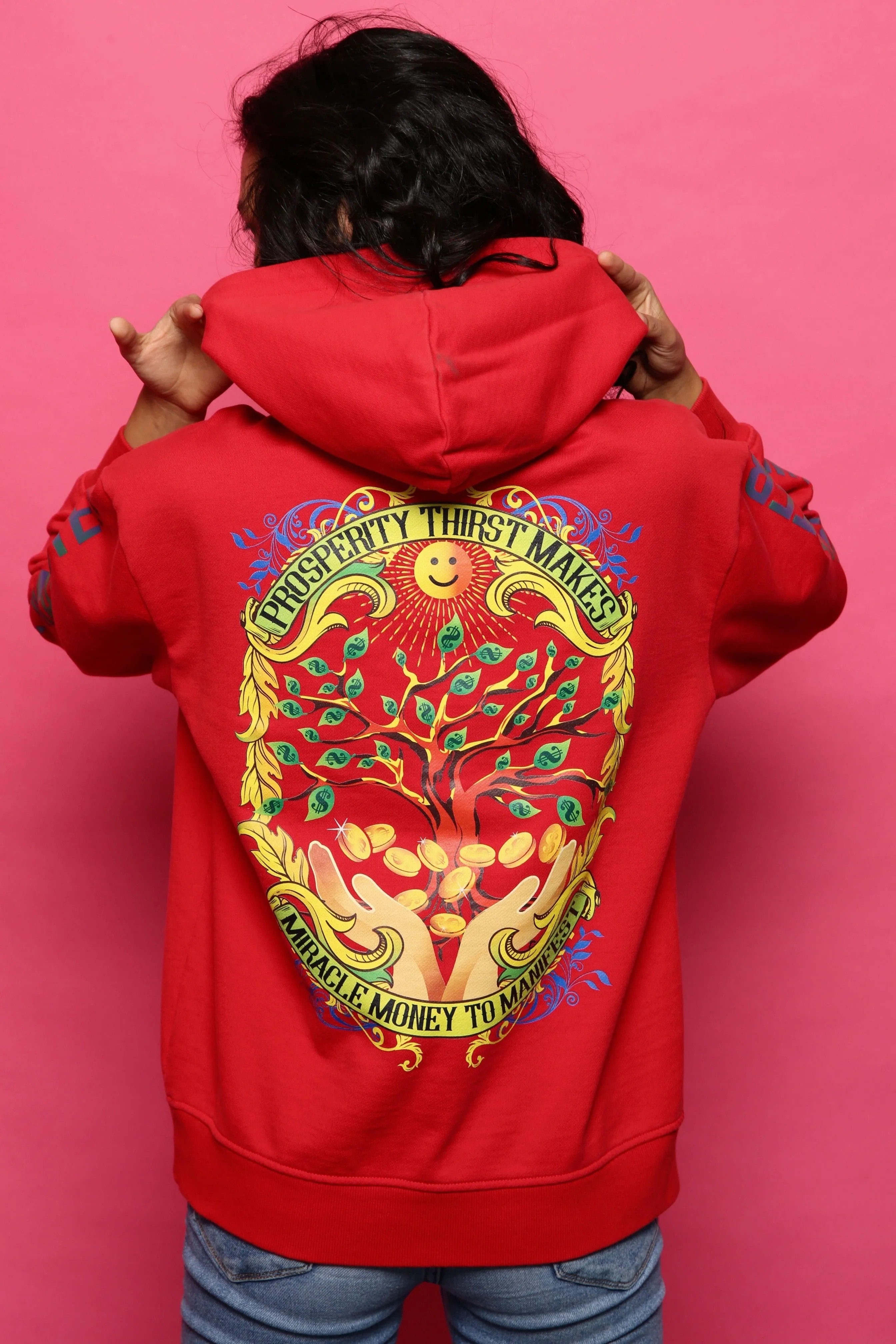 Money Tree Reflective Affirmation Hoodie - Red
