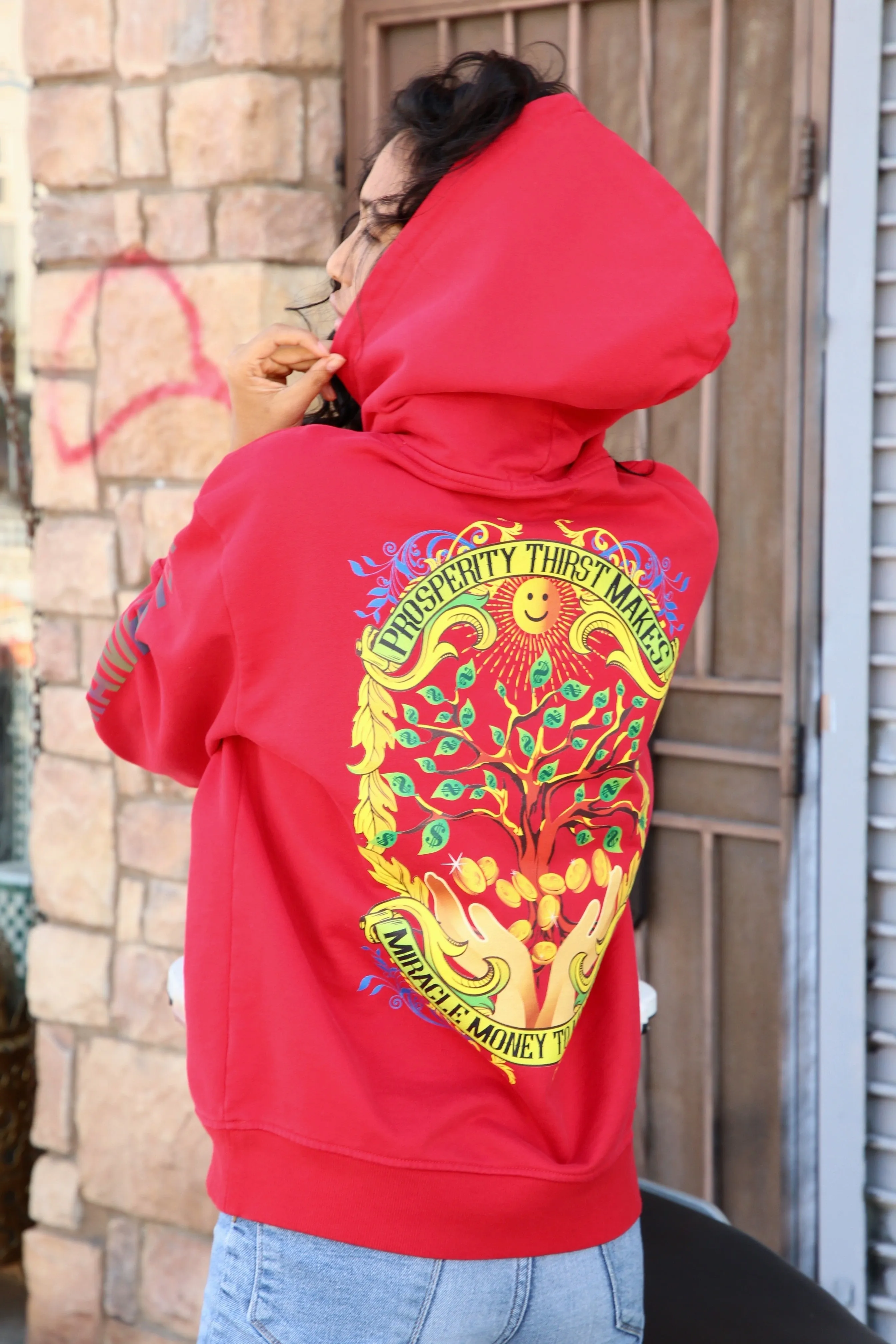 Money Tree Reflective Affirmation Hoodie - Red