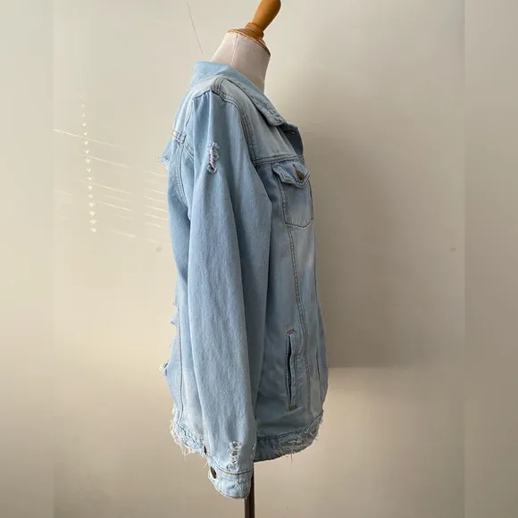 MONO B Oversized Denim Jean Jacket Distressed Cotton Women’s Size M