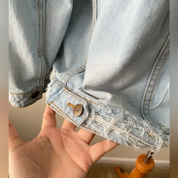 MONO B Oversized Denim Jean Jacket Distressed Cotton Women’s Size M