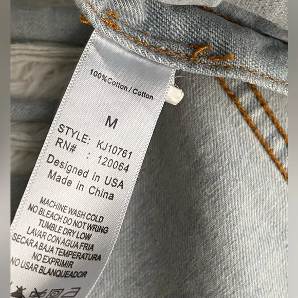 MONO B Oversized Denim Jean Jacket Distressed Cotton Women’s Size M