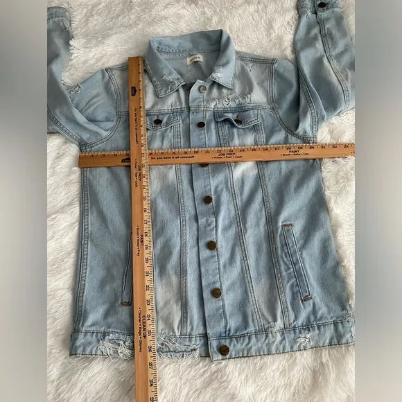 MONO B Oversized Denim Jean Jacket Distressed Cotton Women’s Size M