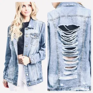 MONO B Oversized Denim Jean Jacket Distressed Cotton Women’s Size M