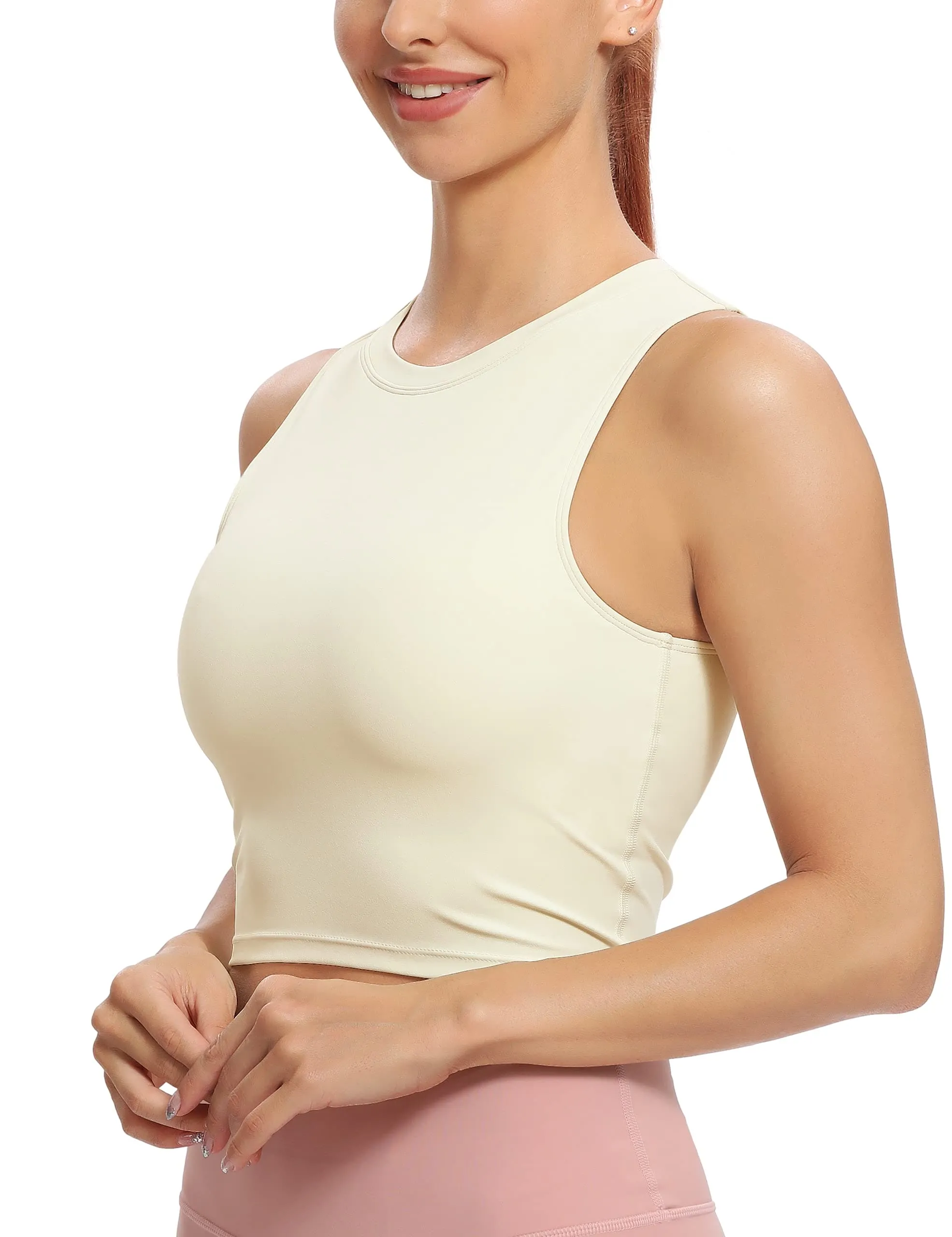 Natural Feelings Nudi Sports Bras for Women Removable Padded Yoga Tank Tops Sleeveless Fitness Workout Crop Tops Ivory White