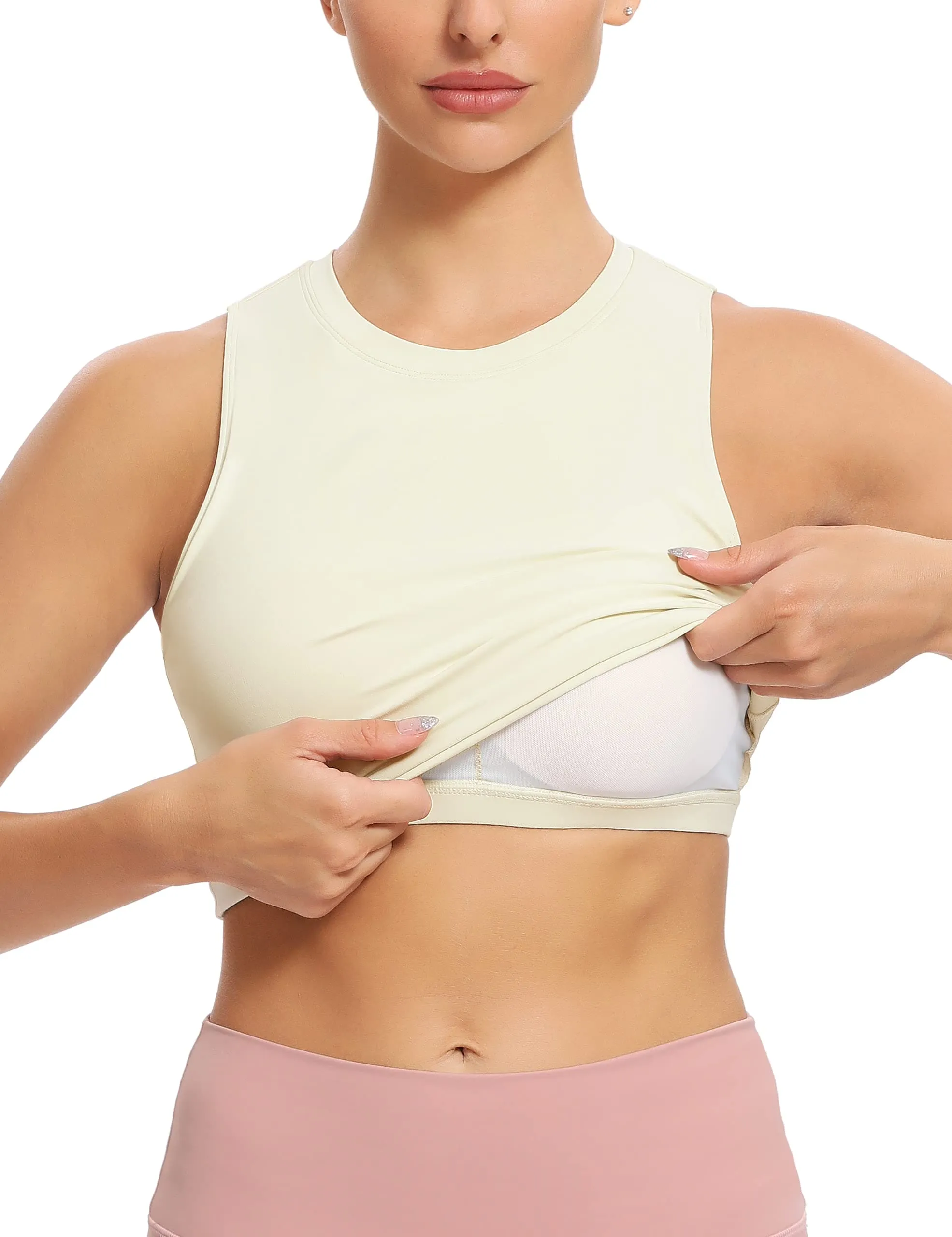 Natural Feelings Nudi Sports Bras for Women Removable Padded Yoga Tank Tops Sleeveless Fitness Workout Crop Tops Ivory White