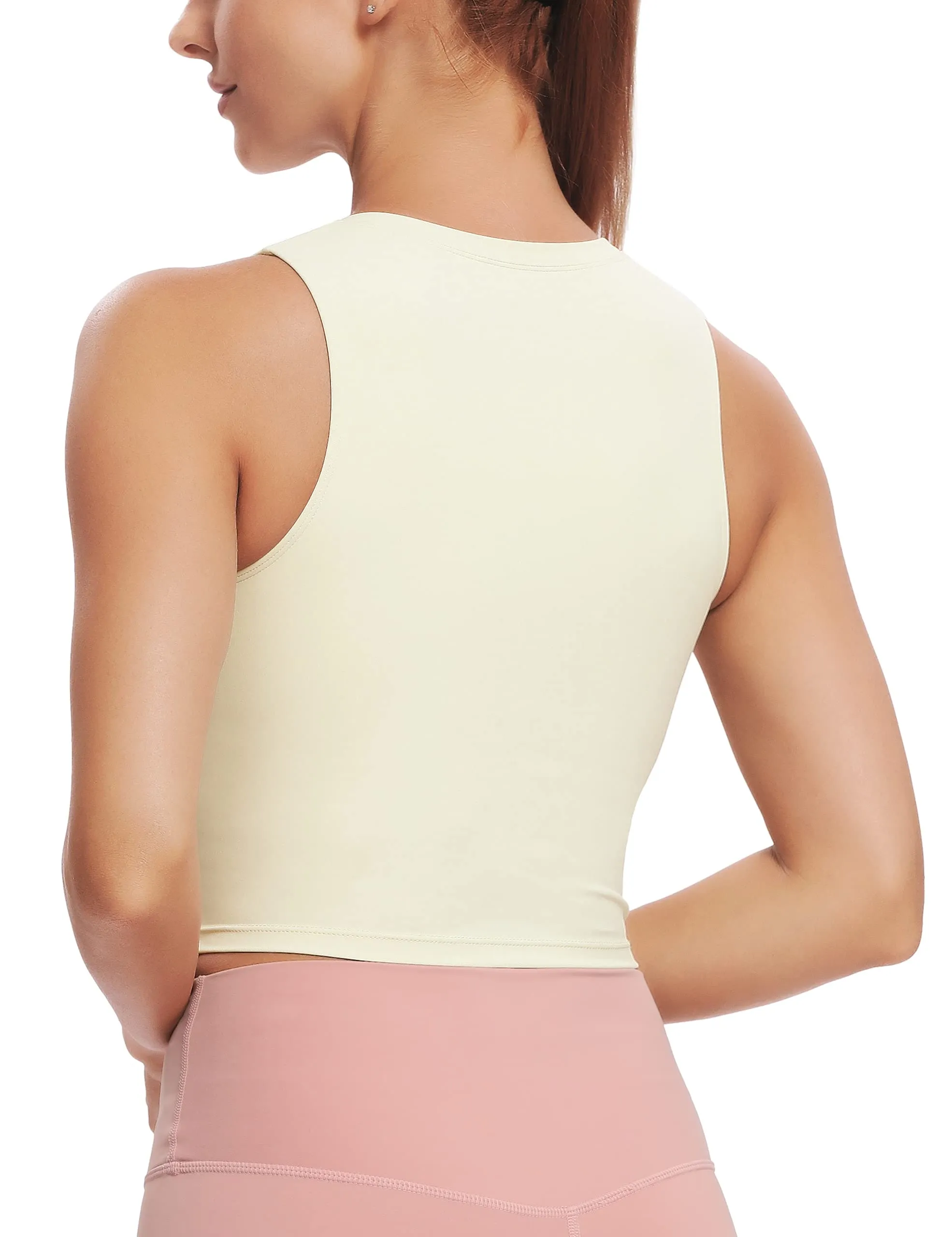 Natural Feelings Nudi Sports Bras for Women Removable Padded Yoga Tank Tops Sleeveless Fitness Workout Crop Tops Ivory White