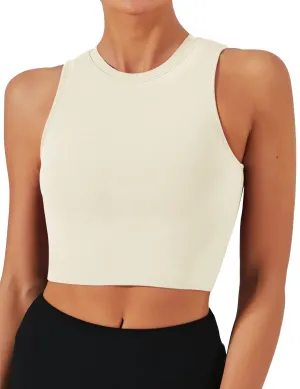 Natural Feelings Nudi Sports Bras for Women Removable Padded Yoga Tank Tops Sleeveless Fitness Workout Crop Tops Ivory White
