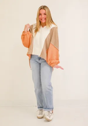 No Mixed Feelings French Terry Oversized Pullover in Camel Mix