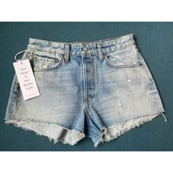 NWT BOYISH Distressed Denim Cutoff Jean Shorts 100% Cotton Raw Frayed Hemline 26