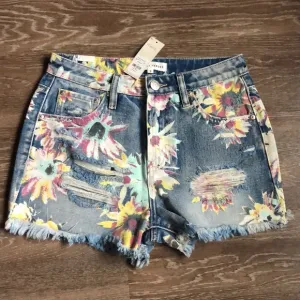 NWT Floral distressed denim shorts