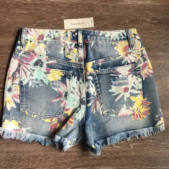 NWT Floral distressed denim shorts
