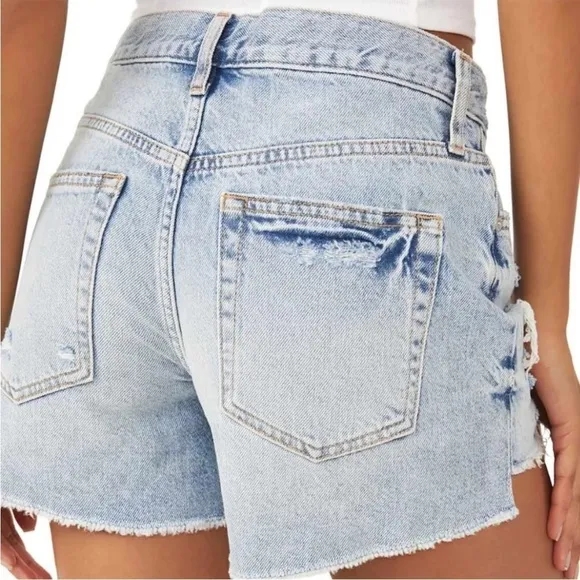NWT Free People Maggie Mid Rise Distressed Denim Shorts Distressed Acid Wash