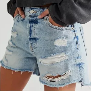 NWT Free People Maggie Mid Rise Distressed Denim Shorts Distressed Acid Wash